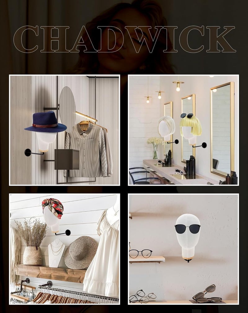 CHADWICK Mannequin Head Wall Mount 21Inch Wig Holder for Wigs, Hats, Caps, Canvas Block Wig Stand Hat Display Stand Wig Display Model Fabric Head Wig Stand Wig Storage Hanger Cowboy Hat Rack - Image 5